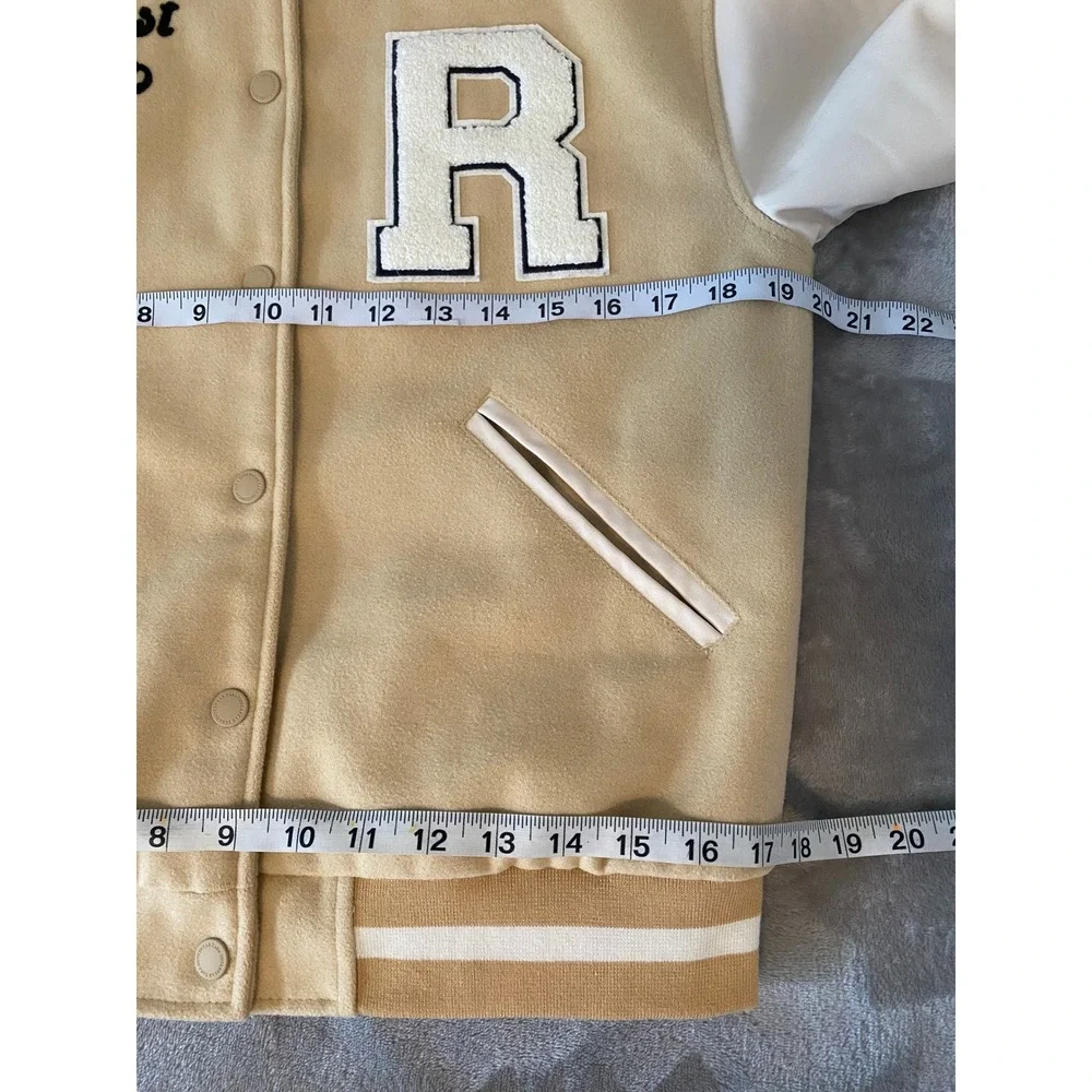 Zara Varsity Jacket Kids Size 10 Tan Northwest Campus Letterman‎ Bomber Jacket